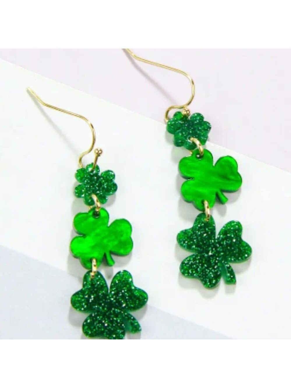 Festive Green Shamrock Earrings with Gold Hooks